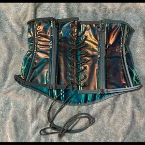 Holographic Lace-Up Corset